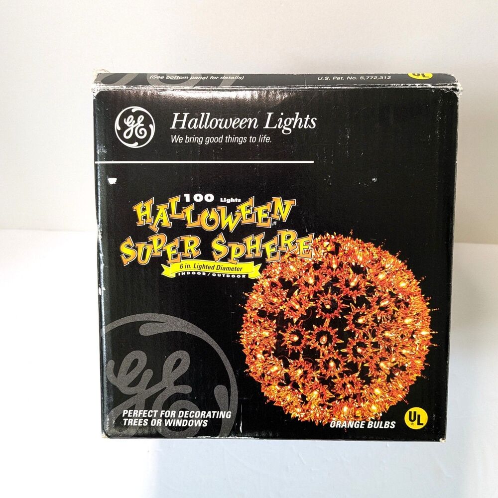 GE 2001 Super Sphere 100 Light Orange Bulbs 6” Halloween Decoration Tested Works